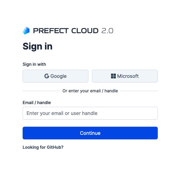 Creating a new Prefect Cloud account.